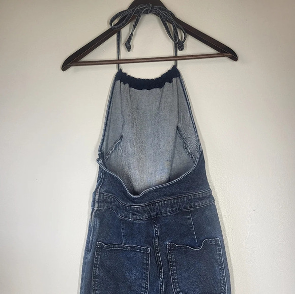 Free People Denim Halterneck Jumpsuit Jumper Overalls Bohemian Boho Jeans - Picture 7 of 16